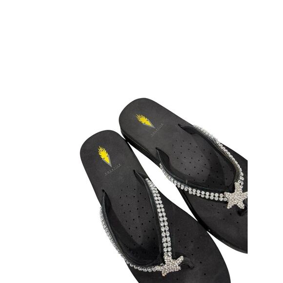 Volatile Silver Rhinestone Black Flip Flops Comfort Shoes Star Fish Womens 9 - Picture 4 of 8